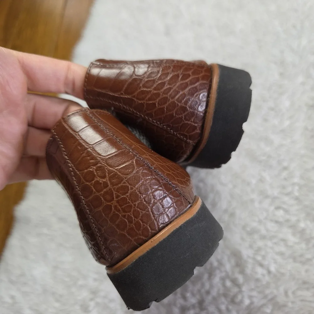 Paul Green Dara Leather Croc Embossed Pointed Loafers Size 10 US / 7.5 UK Brown